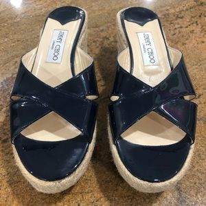 Navy Jimmy Choo Wedge Sandals